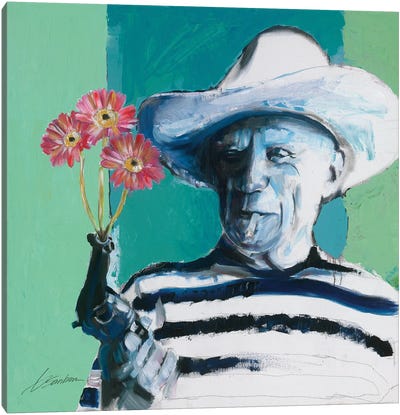 Picasso A Gun Shooting Flowers Canvas Art Print - Brenden Sanborn