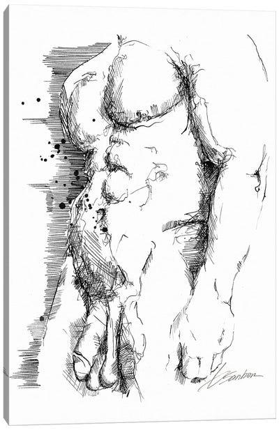 Ink Canvas Art Print - Male Nude Art
