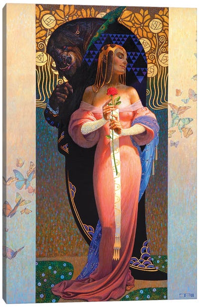 Beauty And The Beast Canvas Art Print - Art Nouveau Redux