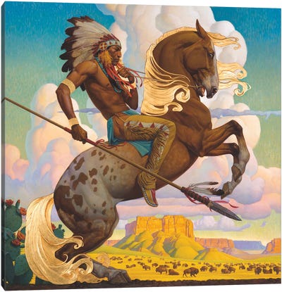 Buffalo Hunt Canvas Art Print - Native American Décor