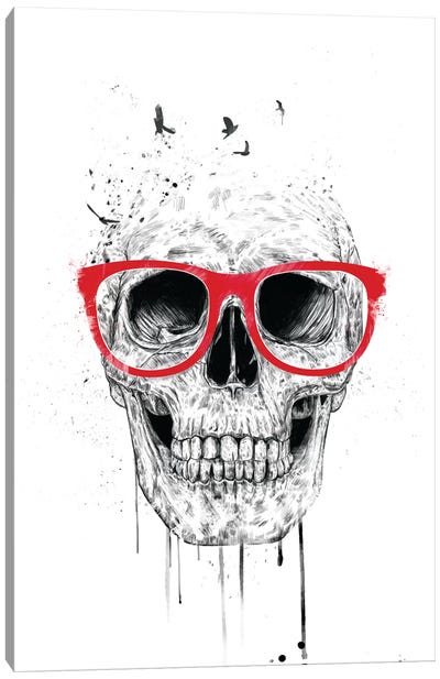 Skull With Red Glasses Canvas Art Print - Hipster Art