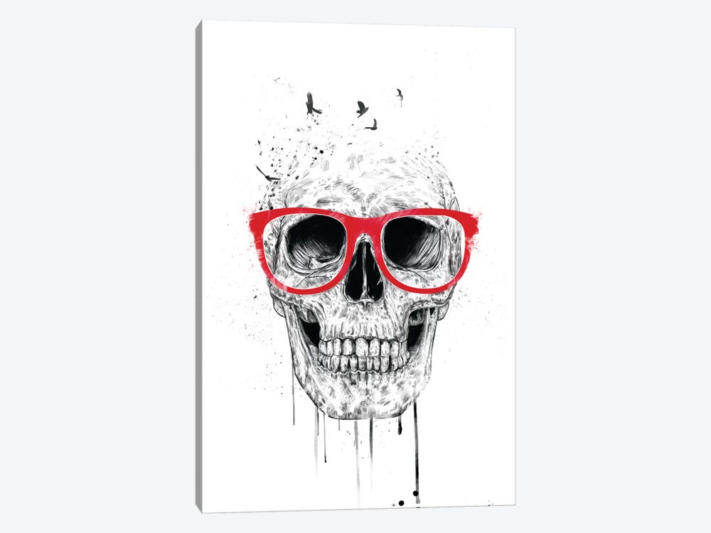 Skull With Red Glasses by Balazs Solti 1-piece Canvas Print