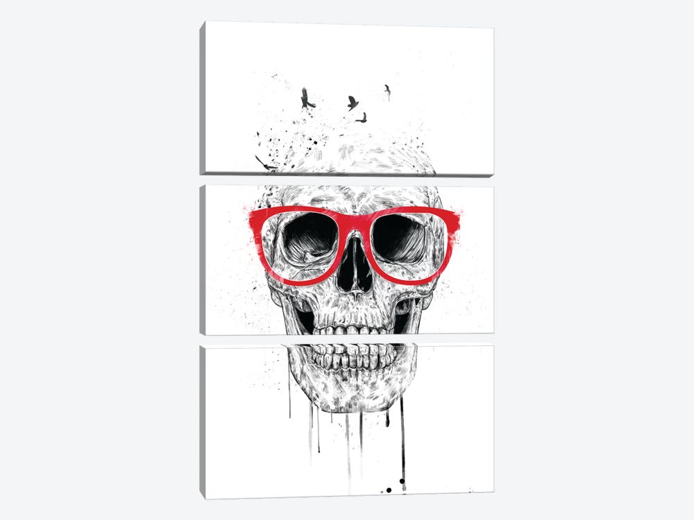 Skull With Red Glasses by Balazs Solti 3-piece Canvas Art Print