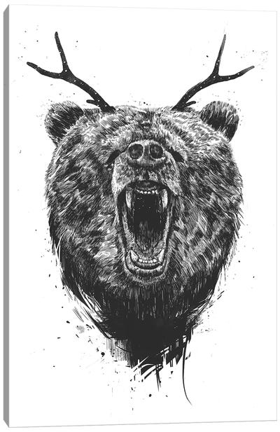 Angry Bear With Antlers Canvas Art Print