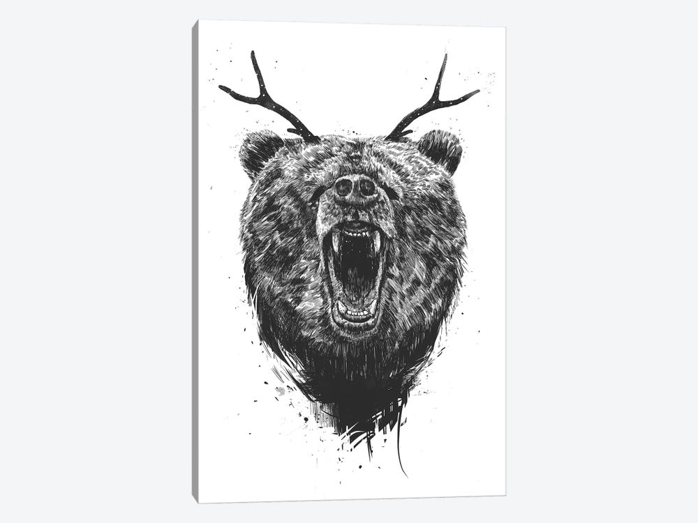 Angry Bear With Antlers by Balazs Solti 1-piece Canvas Art