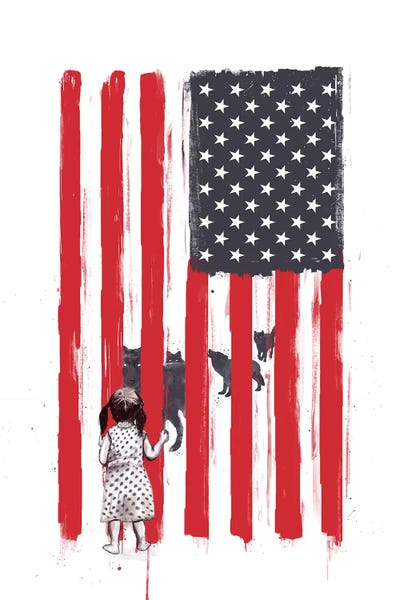 American Flags: Little Girl And Wolves by Balazs Solti