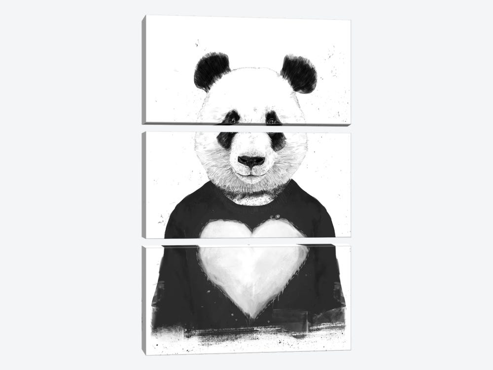 Lovely Panda by Balazs Solti 3-piece Canvas Art Print