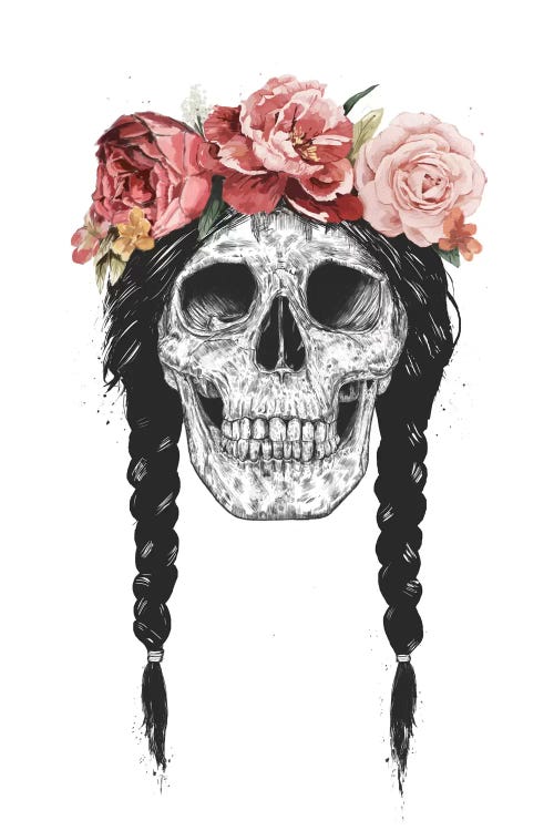 Skull With Floral Crown by Balazs Solti wall art