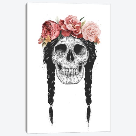 Skull With Floral Crown Canvas Print #BSI133} by Balazs Solti Canvas Artwork