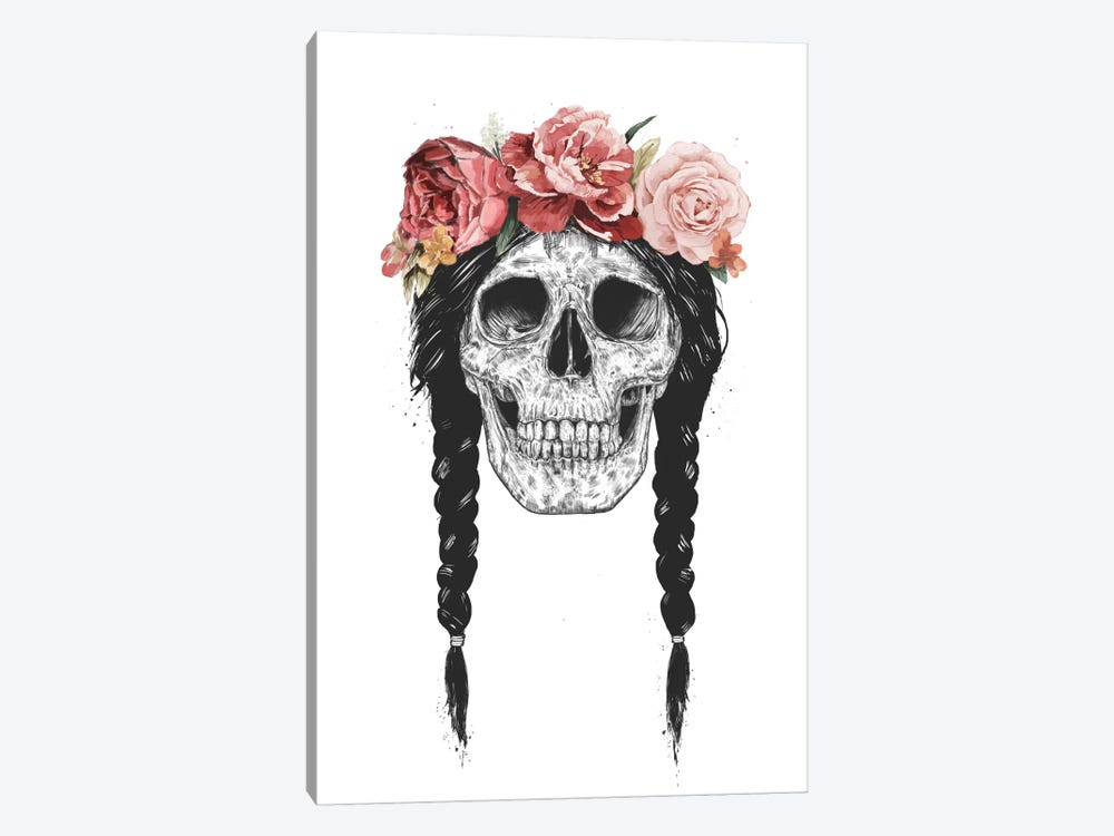 Skull With Floral Crown by Balazs Solti 1-piece Canvas Art Print