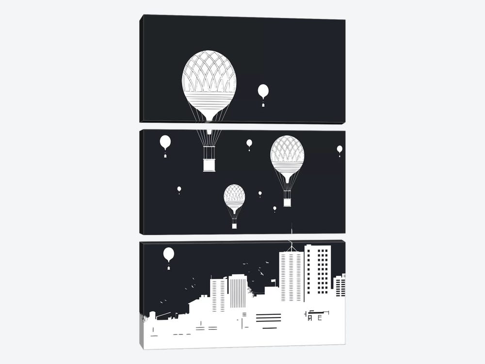 Balloons And The City Dark by Balazs Solti 3-piece Canvas Artwork