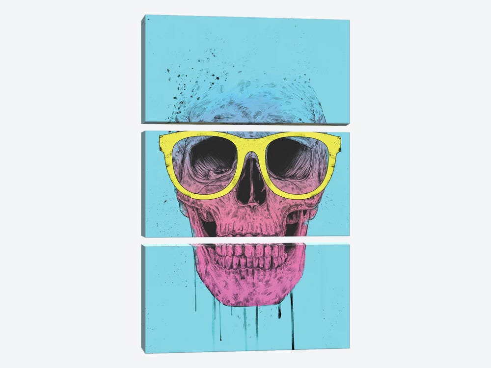 Pop Art Skull With Glasses by Balazs Solti 3-piece Canvas Art Print