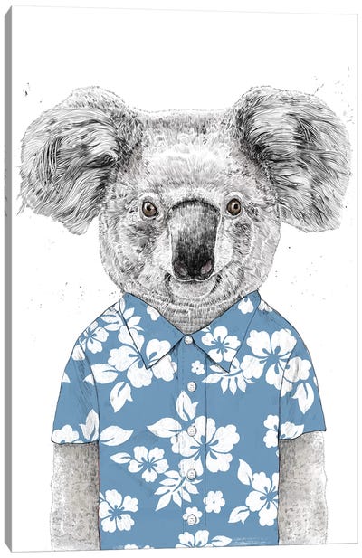 Summer Koala Blue Canvas Art Print - Kids Animal Art