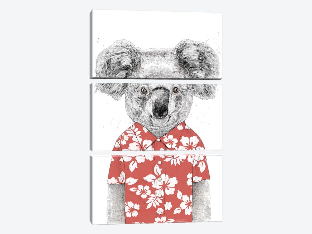 Summer Koala Red by Balazs Solti 3-piece Canvas Art