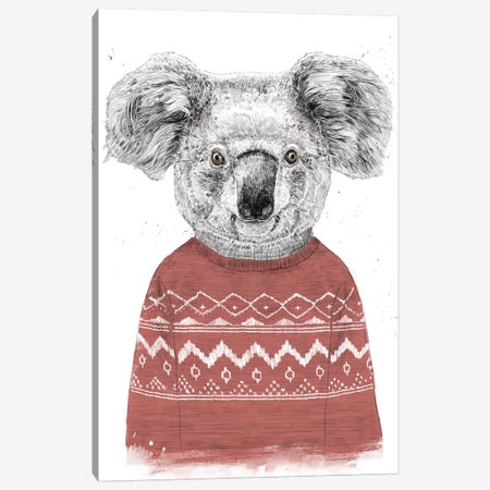 Winter Koala Red Canvas Print #BSI191} by Balazs Solti Canvas Wall Art