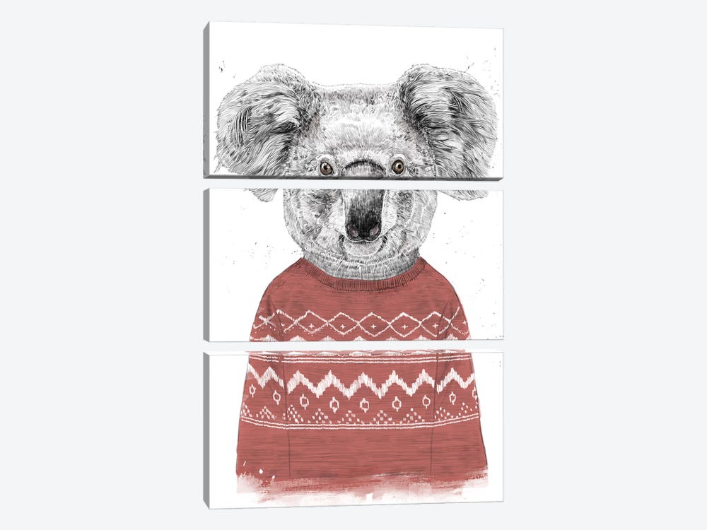 Winter Koala Red by Balazs Solti 3-piece Art Print