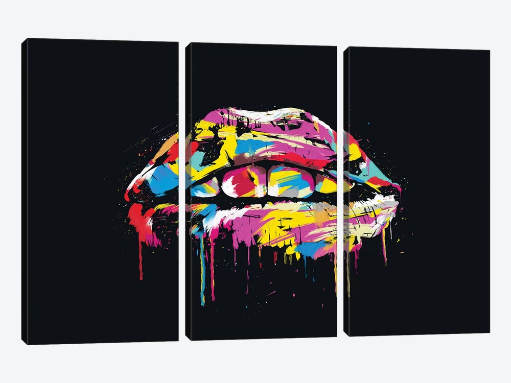Colorful Lips by Balazs Solti 3-piece Canvas Wall Art