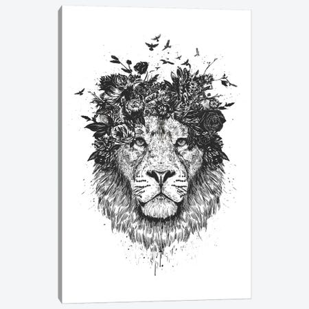 Floral Lion In Black And White Canvas Print #BSI198} by Balazs Solti Canvas Artwork