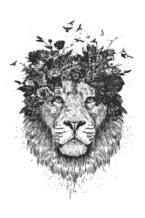 Floral Lion In Black And White