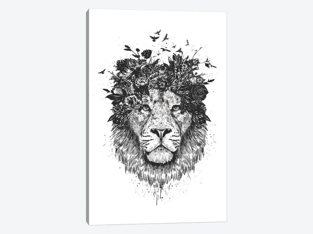 Floral Lion In Black And White by Balazs Solti 1-piece Canvas Art