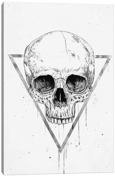 Skull In A Triangle Black & White Canvas Art Print - Balazs Solti