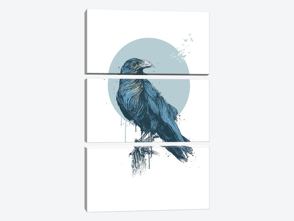 Blue Crow by Balazs Solti 3-piece Canvas Wall Art
