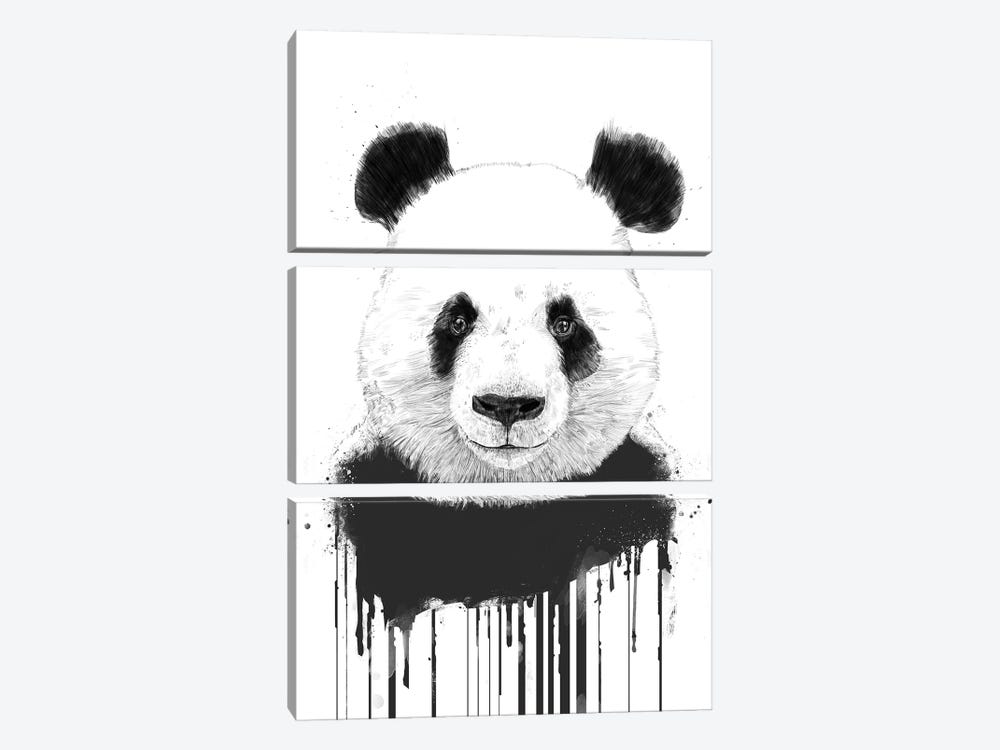 Graffiti Panda by Balazs Solti 3-piece Canvas Art Print