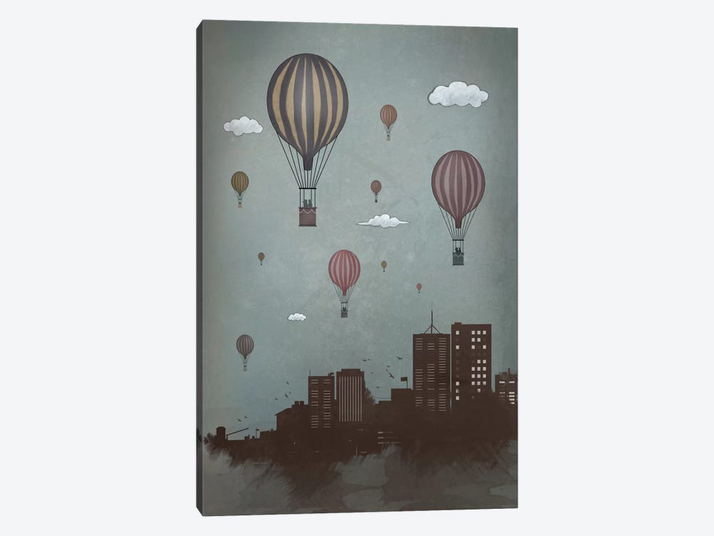Balloons & The City by Balazs Solti 1-piece Canvas Print