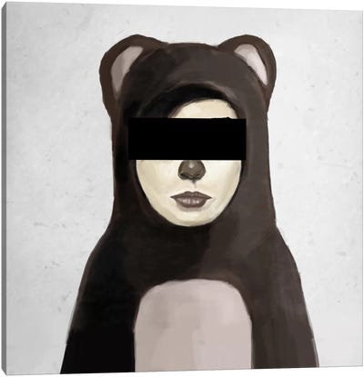 Fake Bear Canvas Art Print - Black & White Animal Art