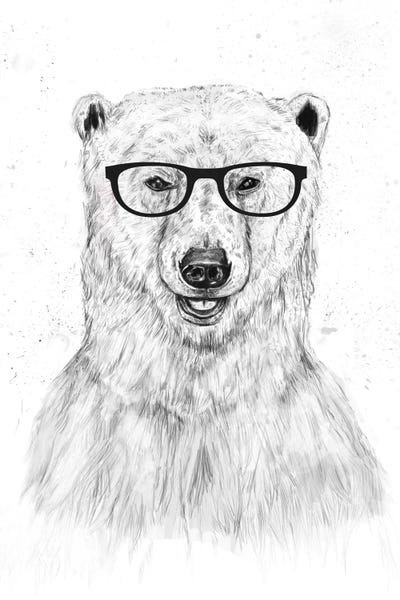 Black & White Pop Culture Art: Geek Bear by Balazs Solti