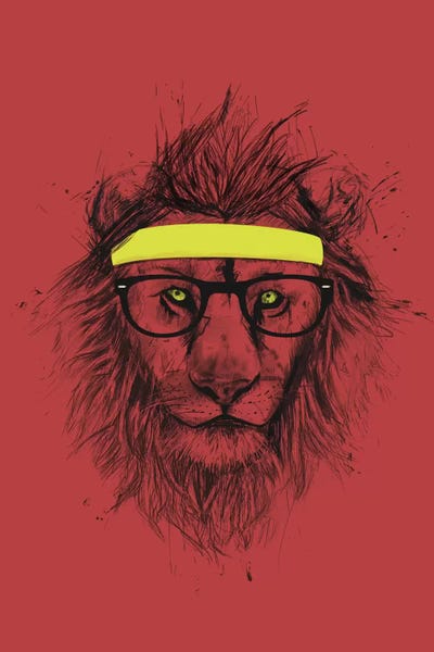 Balazs Solti: Hipster Lion (Red) by Balazs Solti