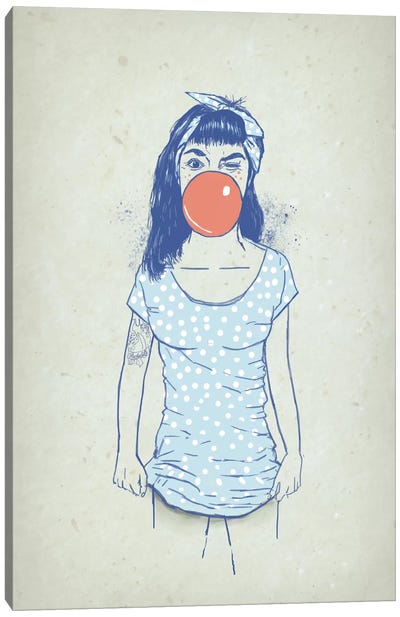 Pin Up Canvas Art Print - Bubble Gum