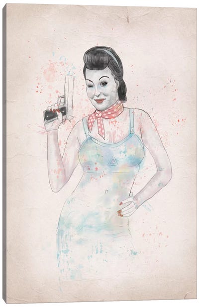 Posing With Gun II Canvas Art Print - Women's Top & Blouse Art