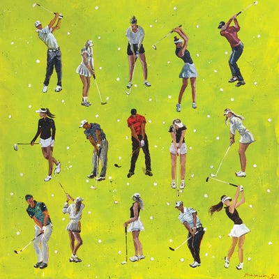 Wood Art Prints: Golfers by Bogdan Shiptenko