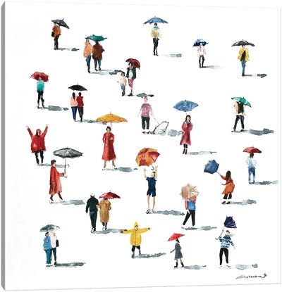 People With Umbrellas Canvas Art Print - Bogdan Shiptenko