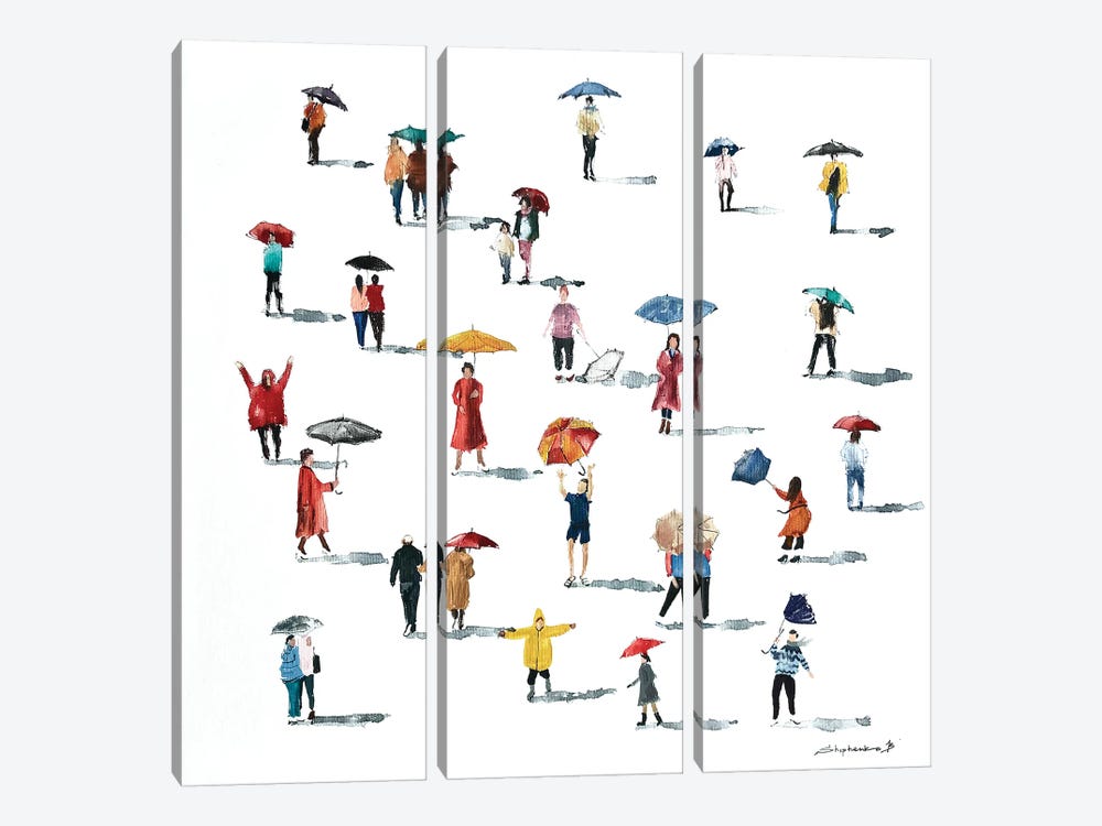 People With Umbrellas by Bogdan Shiptenko 3-piece Art Print