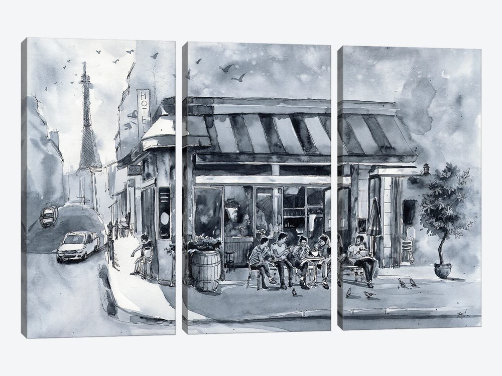 Paris Cafe by Bogdan Shiptenko 3-piece Canvas Print