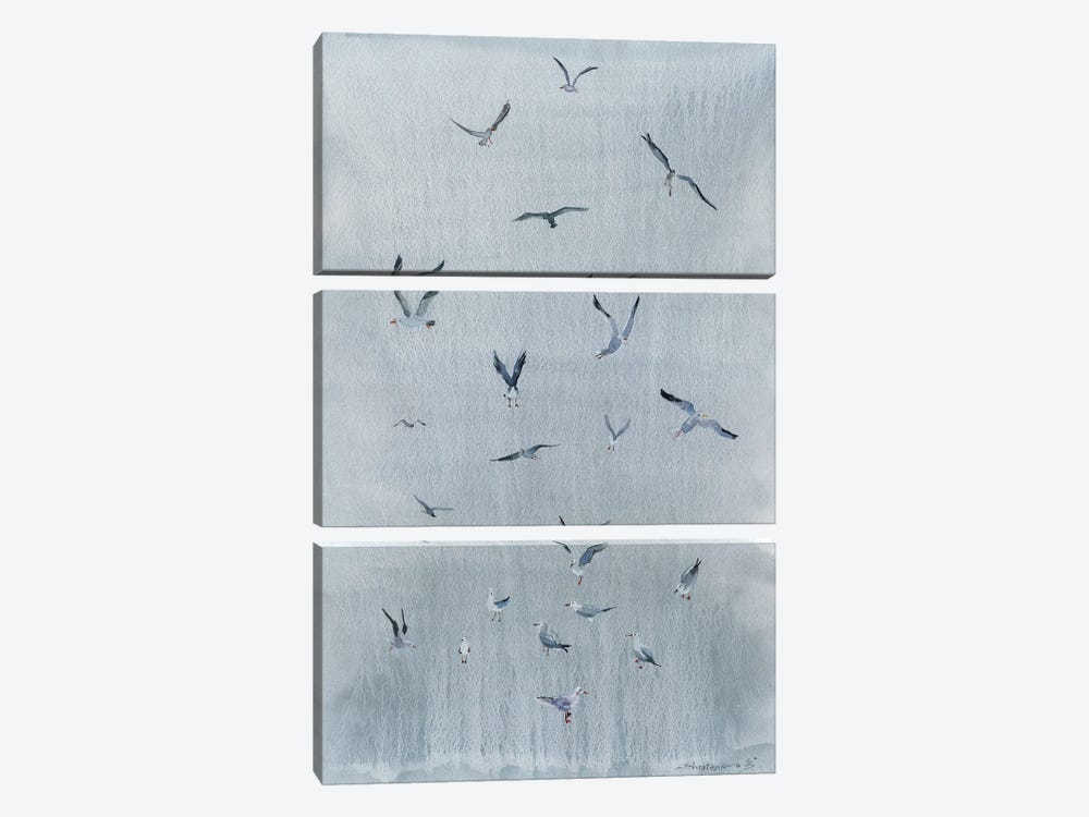 Seagulls On Gray by Bogdan Shiptenko 3-piece Canvas Print