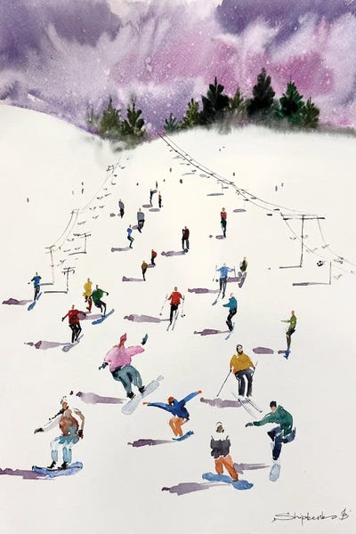 Fine Art Print: Skiers And Snowboarders by Bogdan Shiptenko