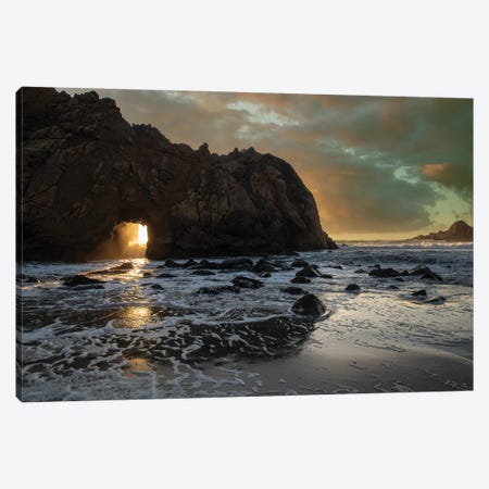 Sunset Shines Through A Tunnel In This Sea Rock At Big Sur Canvas Print #BSQ18} by Betty Sederquist Canvas Art