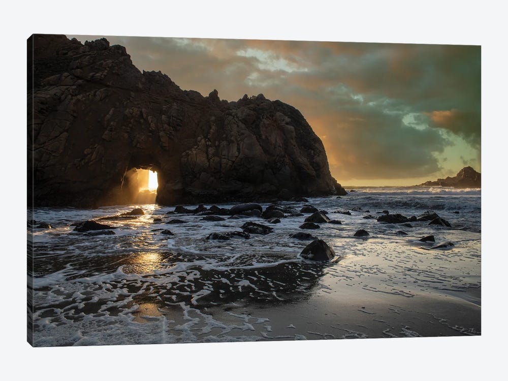 Sunset Shines Through A Tunnel In This Sea Rock At Big Sur by Betty Sederquist 1-piece Art Print