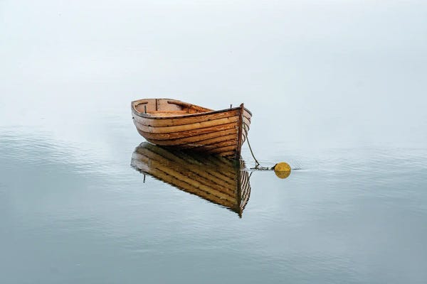 Rowboats: Wooden Boat At Anchorage Is The Epitome Of Simplicity. Westport, County Mayo, Ireland by Betty Sederquist