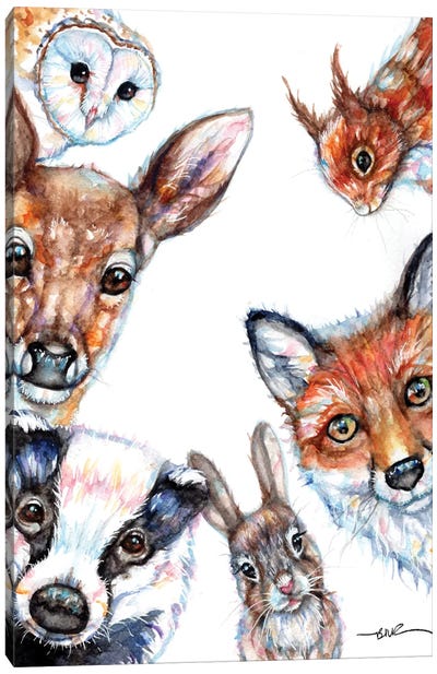 Peek A Boo Canvas Art Print - Squirrels