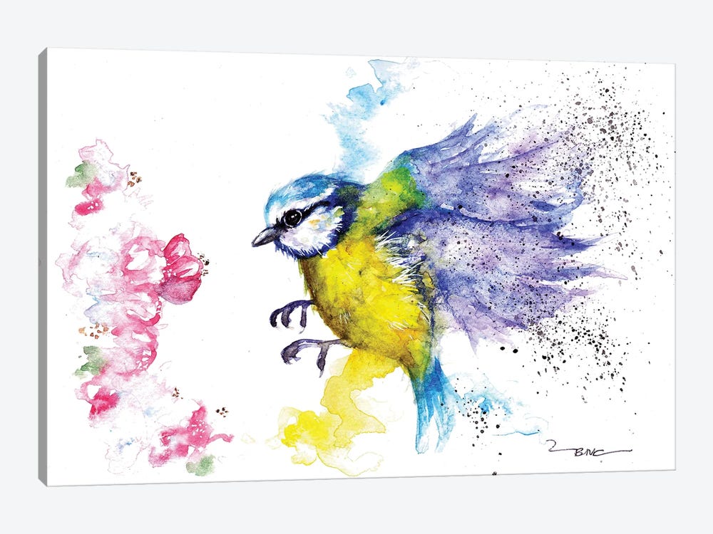 Blue Tit And Blossom by BebesArts 1-piece Canvas Wall Art