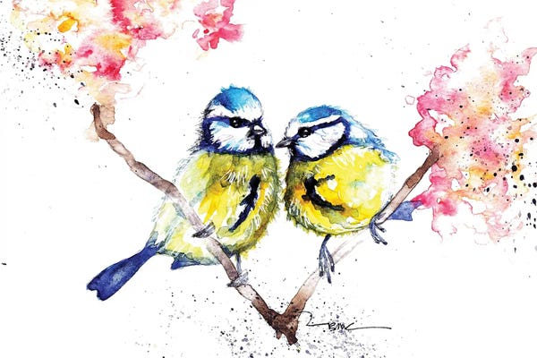 Love Birds: Blue Tits And Blossom by BebesArts