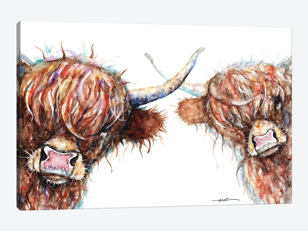 Curious Highland Cows by BebesArts 1-piece Canvas Art Print