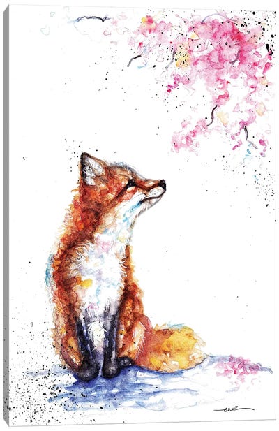 Fox And Blossom Canvas Art Print - BebesArts