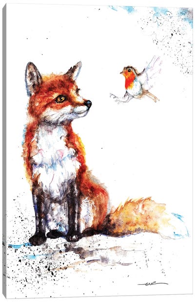 Fox And Robin Canvas Art Print - Fox Art