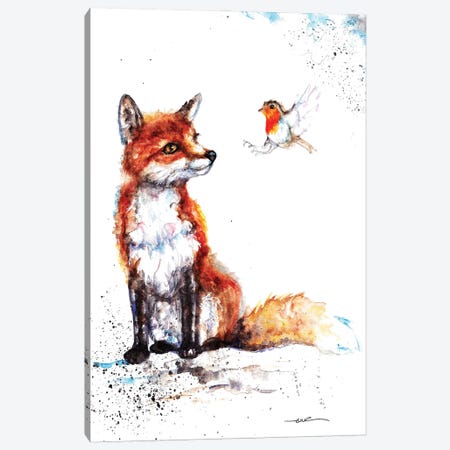 Fox And Robin Canvas Print #BSR28} by BebesArts Canvas Wall Art