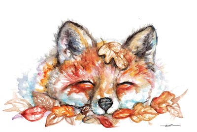 Fox N Leaves by BebesArts framed canvas print